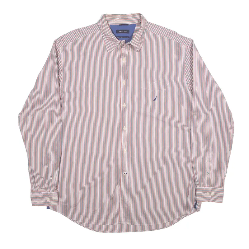 NAUTICA Shirt Red Striped Long Sleeve Mens XL