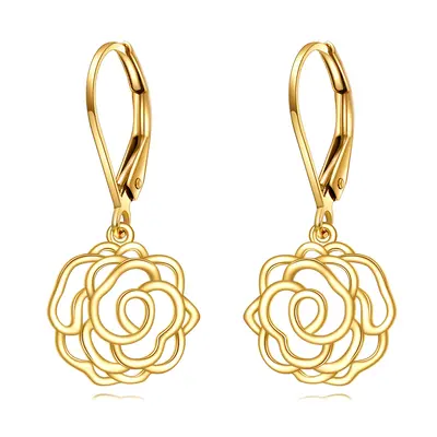 14K Gold Rose Drop Earrings