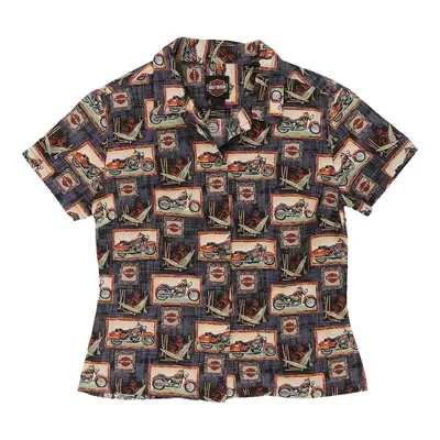 Harley Davidson Graphic Patterned Shirt - Small Multicoloured Cotton