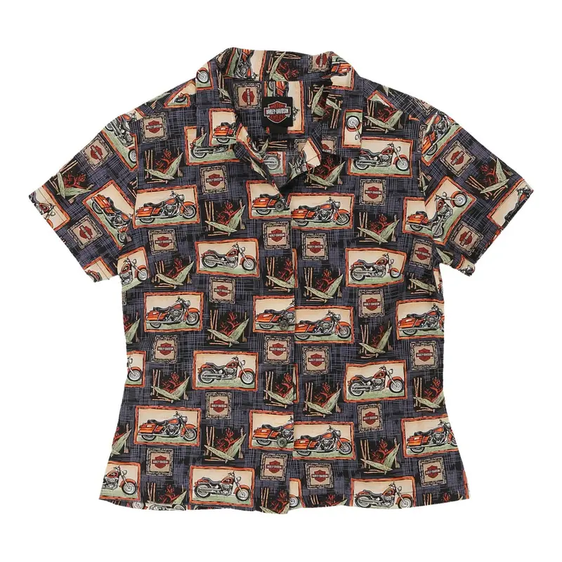 Harley Davidson Graphic Patterned Shirt - Small Multicoloured Cotton