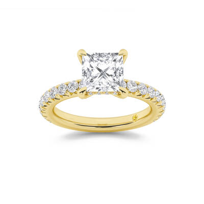 Embers Three Quarter Coverage Hidden Halo Princess Cut Lab Grown Diamond Engagement Ring | 18K Yellow Gold 2 3/8 CT. TW.