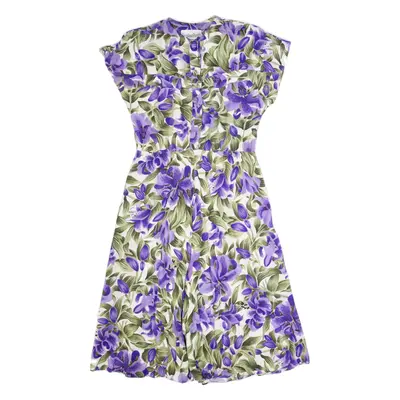 PICCALINO Womens A-Line Dress Purple 90s Floral Short Sleeve Long M