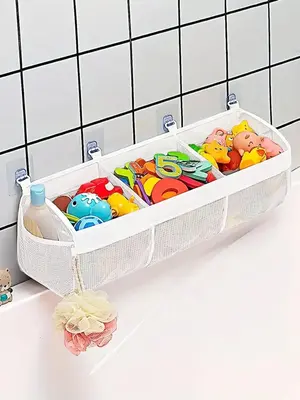 3-compartment Large Opening Baby Mesh Bathroom Toy Storage Bag, Super Large Capacity and Large Opening, Bathroom Toy Holder, ...