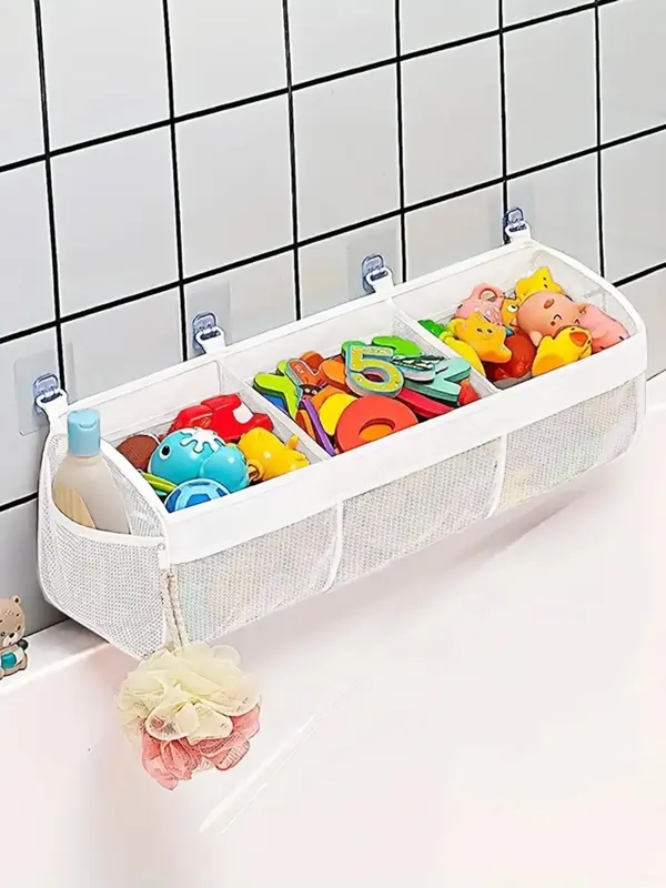 3-compartment Large Opening Baby Mesh Bathroom Toy Storage Bag, Super Large Capacity and Large Opening, Bathroom Toy Holder, ...