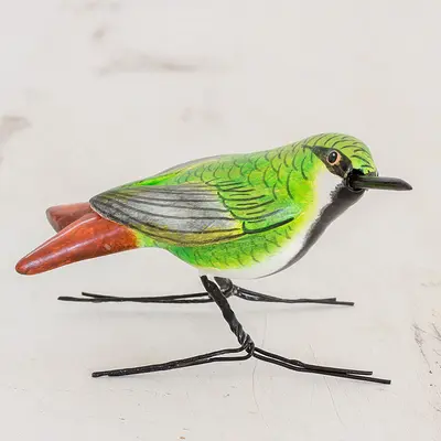 NOVICA Mango Hummingbird Guatemalan Handmade Mango Hummingbird Ceramic Bird Figurine