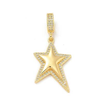 Brass Micro Pave Clear Cubic Zirconia Star European Dangle Charms