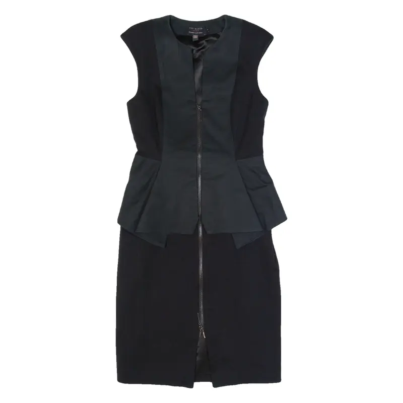 TED BAKER Peplum Womens Pencil Dress Black Sleeveless Knee Length S
