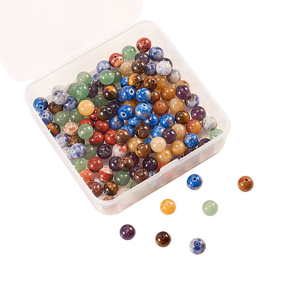 140Pcs 7 Style Natural Mixed Gemstone Round Beads Sets