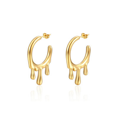 Fashionable French Stainless Steel Teardrop Pendant Earrings for Women's Daily Wear