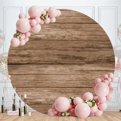 Aperturee Nature Simple Brown Wood Round Birthday Backdrop