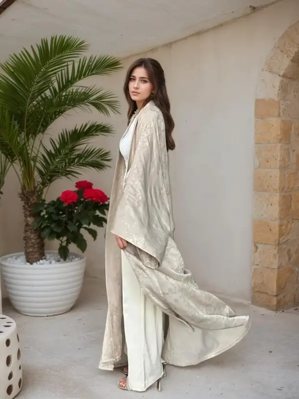 Women's Solid Color Batwing Sleeve Abaya without Hijab, Elegant Long Sleeve Open Front Abaya for Party, Ladies Islamic Clothi...