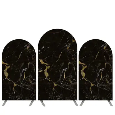 Aperturee Marble Texture Theme Black And Gold Arch Backdrop Kit | Custom Arched Wall Covers | Custom Chiara Arched Covers | D...