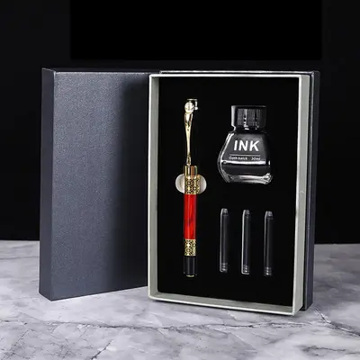 Business Pen Set, 1 Set Black Ink Pen with Refill, Ink & Ink Bladder Dual Purpose Fountain Pen Set, Gift for Men & Women, Off...