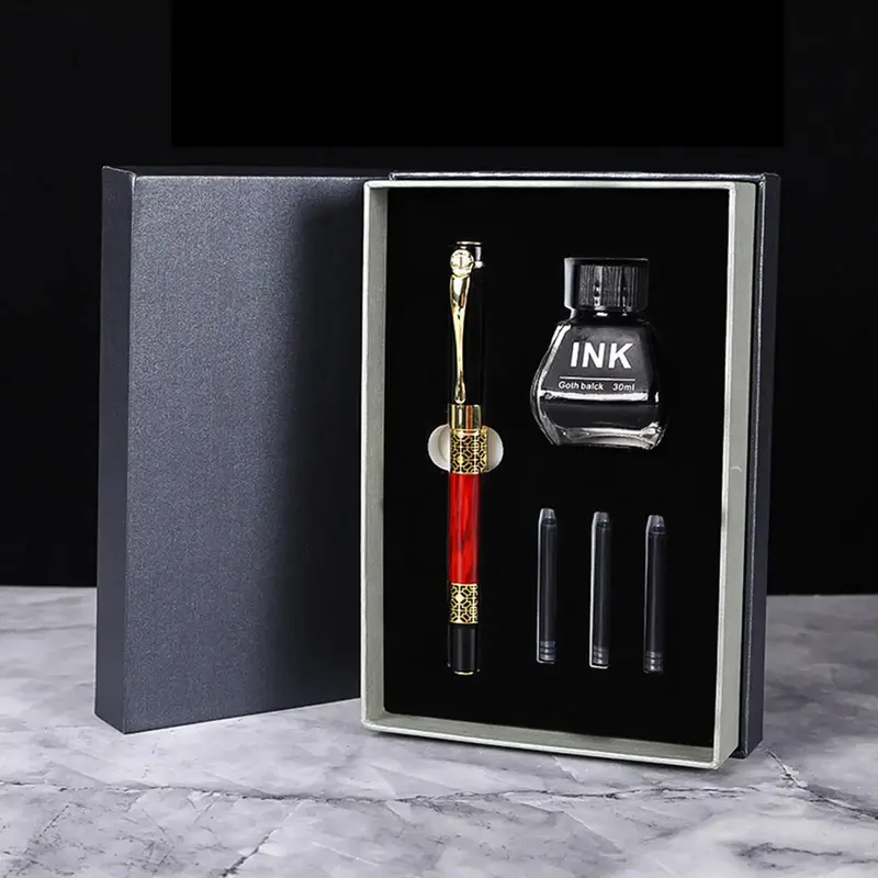 Business Pen Set, 1 Set Black Ink Pen with Refill, Ink & Ink Bladder Dual Purpose Fountain Pen Set, Gift for Men & Women, Off...