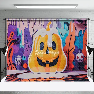 Aperturee Huge Ghost Pumpkin Bats Halloween Photo Backdrop - Aperturee