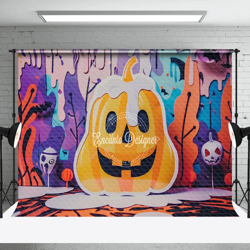 Aperturee Huge Ghost Pumpkin Bats Halloween Photo Backdrop - Aperturee