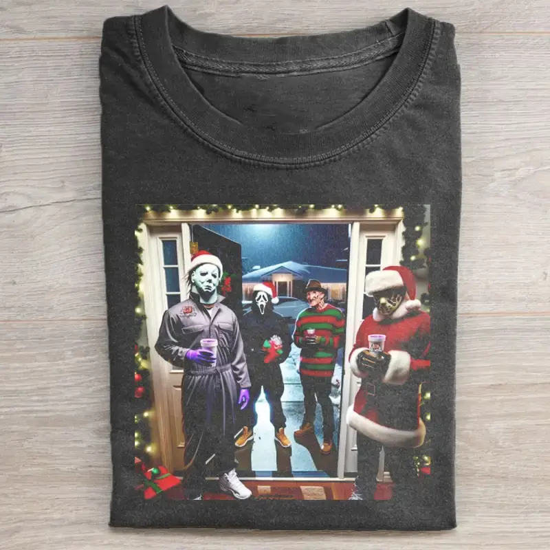 Funny All Character Christmas Horror Movies T-shirt, Ghost Face x M Myers x Kurgers Merry Chirstmas Shirt, Unisex Holiday Shi...