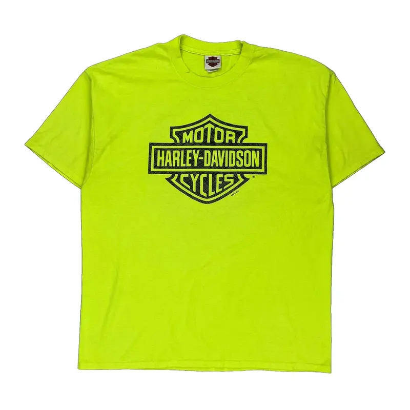 Harley Davidson Graphic T-Shirt - 2XL Yellow Polyester Blend