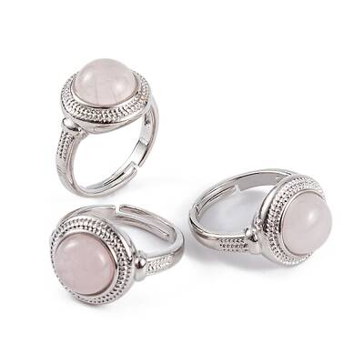 Natural Rose Quartz Round Adjustable Rings