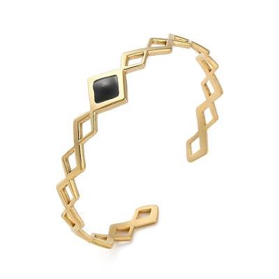304 Stainless Steel Enamel Hollow Rhombus Open Cuff Bangles for Women