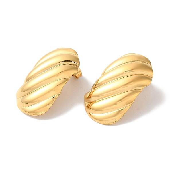 Stripe Oval Ion Plating(IP) 304 Stainless Steel Stud Earrings for Women