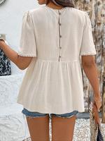 Women's Plain Button Decor Blouse without Bottom, Casual Elegant Short Sleeve Round Neck Top for Daily Wear, Ladies Clothes ...