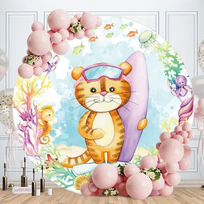 Aperturee Circle Surf Tiger Round Baby Shower Backdrop