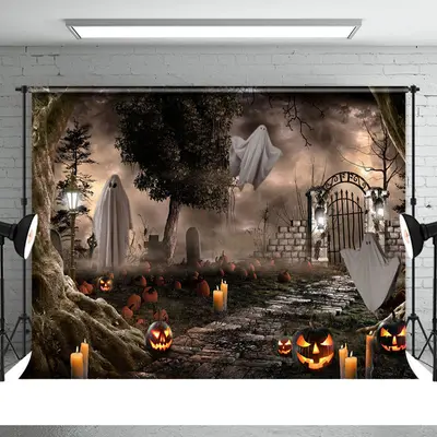 Scary Horrible Tomb Ghost Pumpkin Halloween Backdrop - Aperturee