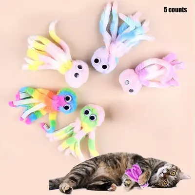 Colorful Octopus Shaped Plush Interactive Cat Toy, 5 Counts/set Soft Pet Plaything, Can Be Used To Replace The Magic Wand Hea...