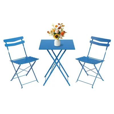 Garvee 3-Piece Folding Patio Bistro Set, Space-Saving Metal Table & 2 Chairs, Weather-Resistant, No Assembly, for Balcony, Ga...