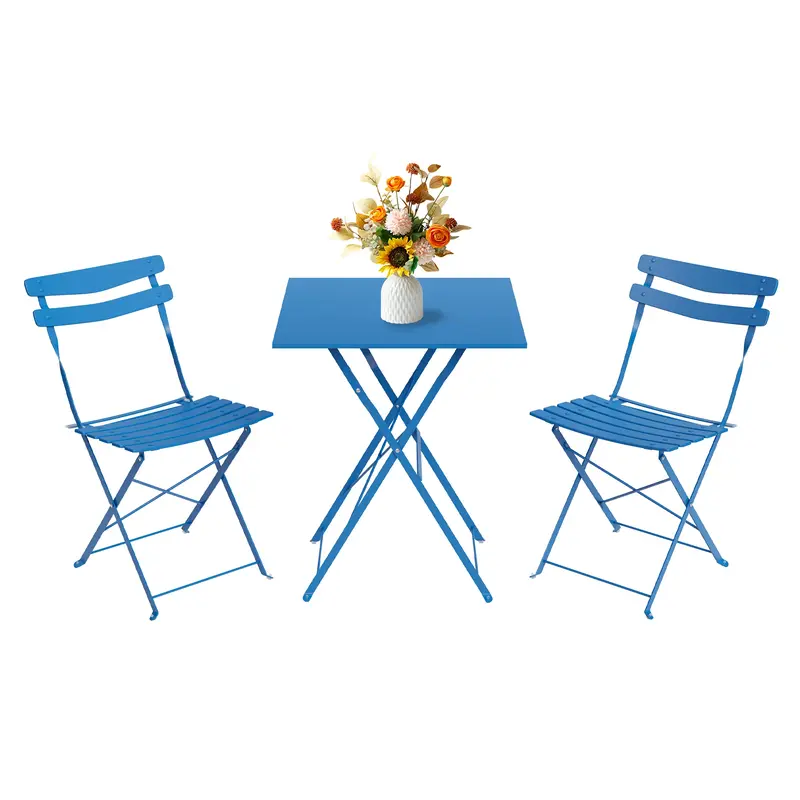 Garvee 3-Piece Folding Patio Bistro Set, Space-Saving Metal Table & 2 Chairs, Weather-Resistant, No Assembly, for Balcony, Ga...