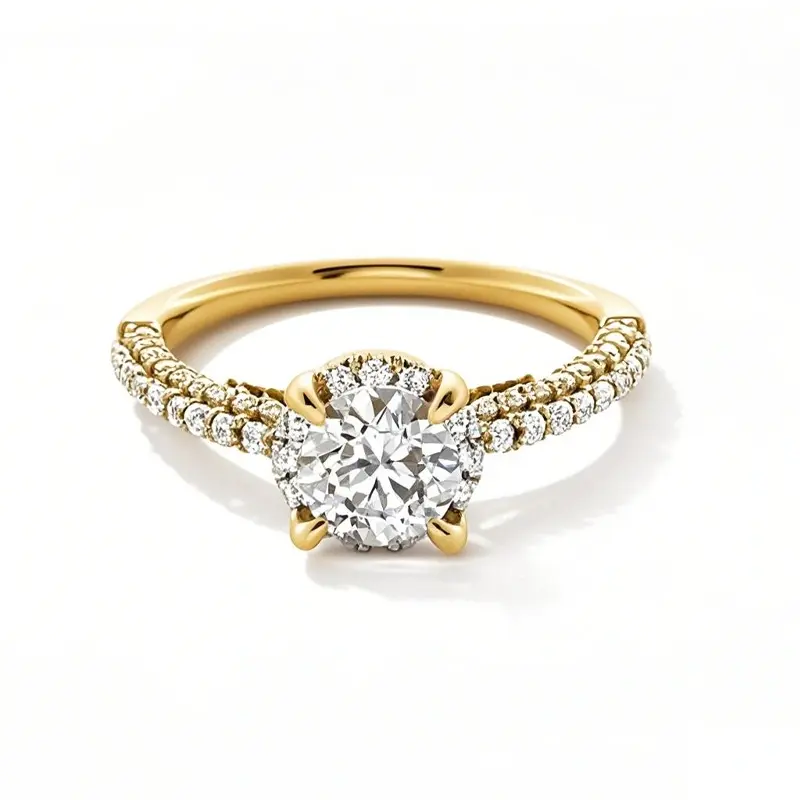 10K Gold 1 to 3.5 CT.T.W. Round Lab Created Diamond Custom Frame Engagement Ring D-VVS1 3EX IGI Certified