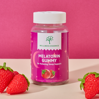 Wellness Essence Strength Sleep Gummy - 60 Gummies with 5 mg Melatonin, Gelatin-Free, Vegetarian Sleep Aid, Strawberry Flavo...