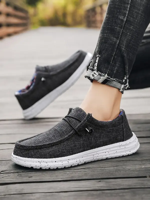 Men's Casual Canvas Shoes, Lace Up Solid Color Slip-on Flat Comfortable Boat Shoes ( The Size Runs Small, Please Order One Si...