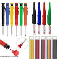 Carpenter Pencil Set, 7 Counts/set Refill Nosed Deep Hole Mechanical Pencil with Built-in Sharpener, Woodworking Punch Tile M...