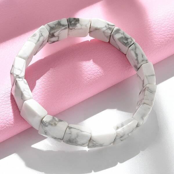 Sqaure Synthetic Howlite Beads Stretch Bracelets for Women Men