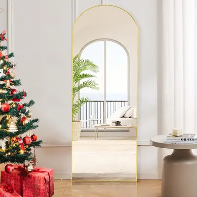 Full Length Mirror Body Floor Standing Mirror Hanging/Leaning Against Wall, Wall Mirrors with Stand Aluminum Alloy Thin Frame...