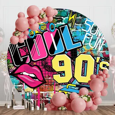 Round Colorful Hiphop Cool 90S Birthday Backdrop - Aperturee