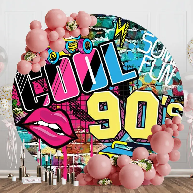 Round Colorful Hiphop Cool 90S Birthday Backdrop - Aperturee