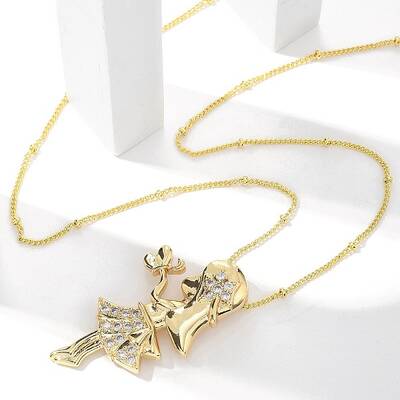 Brass Micro Pave Clear Cubic Zirconia Pendant Necklaces