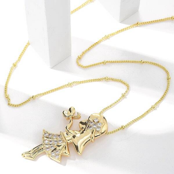 Brass Micro Pave Clear Cubic Zirconia Pendant Necklaces