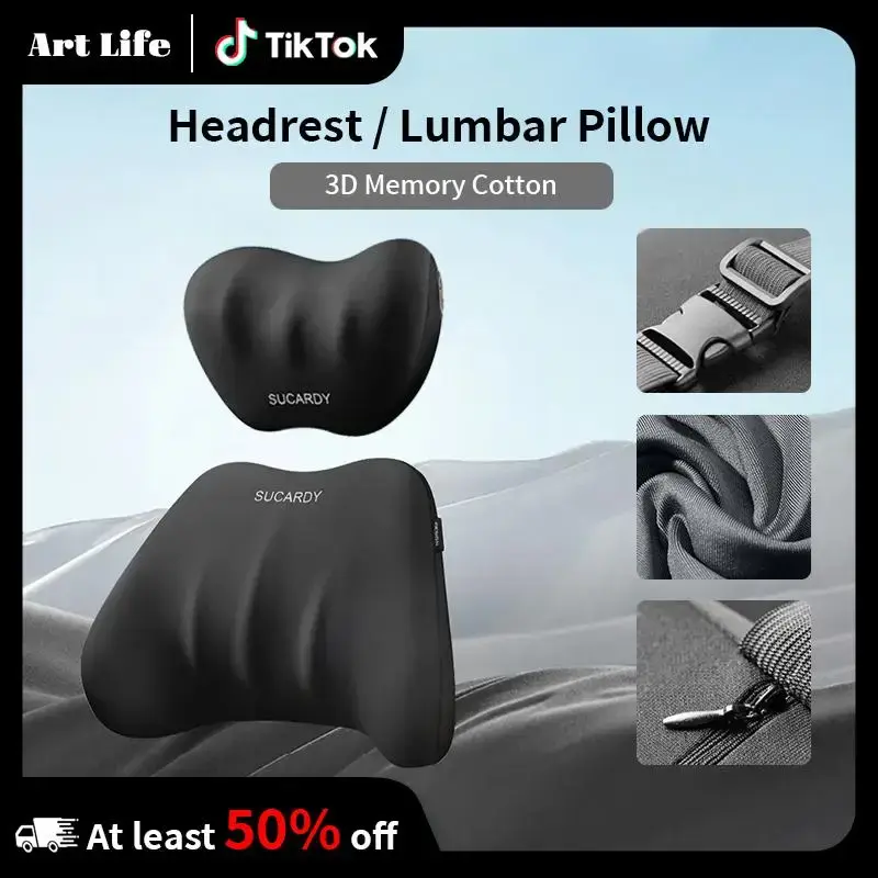 Car & Office Lumbar Support Pillow Set – Ergonomic Neck and Back Cushion with Adjustable Straps | Memory Foam for Long Driv...