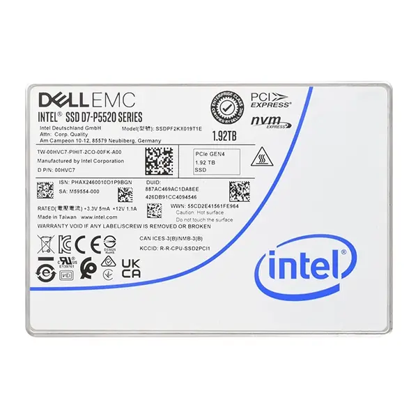 0HVC7 Dell 1.92TB Triple-Level Cell PCI Express NVMe 4.0 x4 Read Intensive U.2 2.5-Inch Solid State Drive