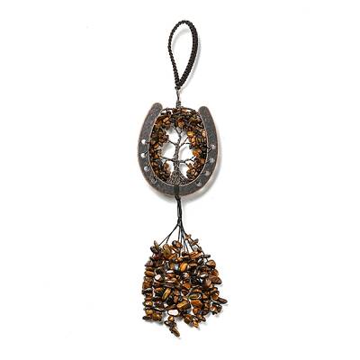 Natural Tiger Eye Chip Tree of Life Pendants Decoration