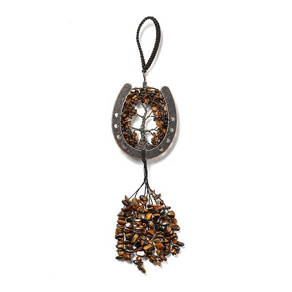 Natural Tiger Eye Chip Tree of Life Pendants Decoration