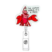 Cartoon Lobster Design Retractable Badge Reel, 1/20pcs Acrylic ID Holder with Clip, Office Supplies Identification Badges & S...