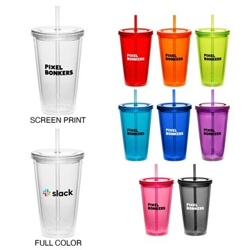 200 Customized 16oz Cup w/Straw - BPA Free & Double Wall Insulated