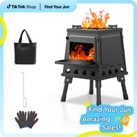 Wood Burning Camp Stove, Portable Cast Iron Wood Stove for Outdoor Hiking Picnic BBQ Travel, Black
