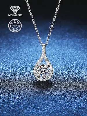 925 Sterling Silver Moissanite Pendant Necklace for Women, Elegant Jewelry for Party, Daily Clothing Decor, Trendy All-match ...