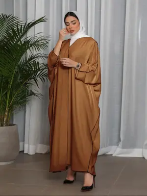 Muslim Women's Colorblock V Neck Casual Loose Dress, Long Sleeve Round Neckline, Perfect for Daily Wear & Summer